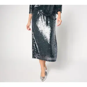 by Stacy London Regular Sequin Pull-On Midi Skirt