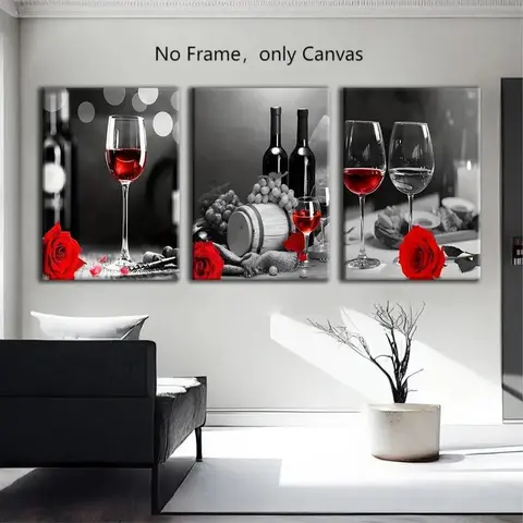 Wine Themed Canvas Painting without Frame, 3 Counts/set Creative Wall Art Painting, Wall Art Decor Hanging for Home Living Room Bedroom, Poster, Artwork, Decoration Items