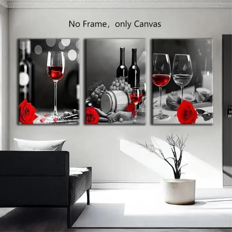 Wine Themed Canvas Painting without Frame, 3 Counts/set Creative Wall Art Painting, Wall Art Decor Hanging for Home Living Room Bedroom, Poster, Artwork, Decoration Items