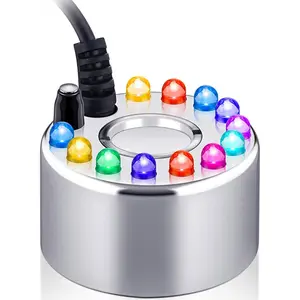 Halloween Mist Maker Fogger Mini Fog Machine with 12 LED Light Flashes, Indoor Fountain Mist Maker Ultrasonic Fogger Atomizer Air Humidifier Portable Fog Machine for Smoking Cauldron, Witch Pot, Fountain, Water Garden, Pond