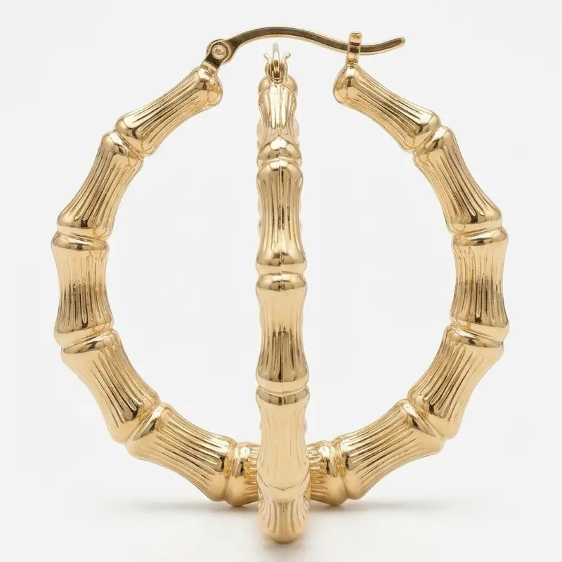 Women's Premium Gold Filled Bamboo Hoop Earrings - Bamboo Texture, Graduated Segments, Retro Chic, Tarnish Resistant Hooks, Gold Elegant Earrings for Women, Fashion Costume Jewelry, Earring For Women