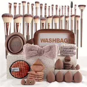 Coffee Color Makeup Brush Set – 20/26/30/56pcs Full Kit, Professional Makeup Brushes + Makeup Sponge + Powder Puff + Hair Tie, Travel Makeup Bag Included, Beauty Tools Gift for Women Girls Christmas Valentine's Day
