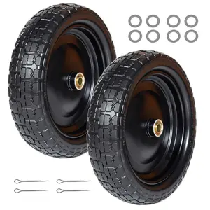 Set of 2 13 Inch Flat Free Solid Rubber Wheels, 4.00-6 Replacement Tires with 5/8" Bearing, 2.2" Offset Hub, 300 LBS Per Wheel for Hand Truck Wheelbarrow Garden Wagon Dolly Trailer Utility Cart