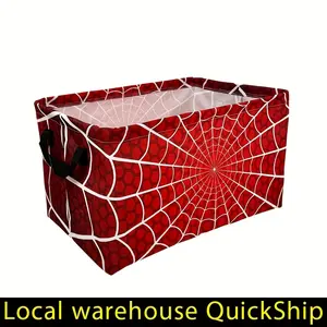 Red Spider Web Printed Laundry Basket, Thick Oxford Fabric Foldable Laundry Basket, Large Capacity for Easy Storage, Bathroom Decoration and Accessories, Bathroom Organization and Storage, Shelf Basket
