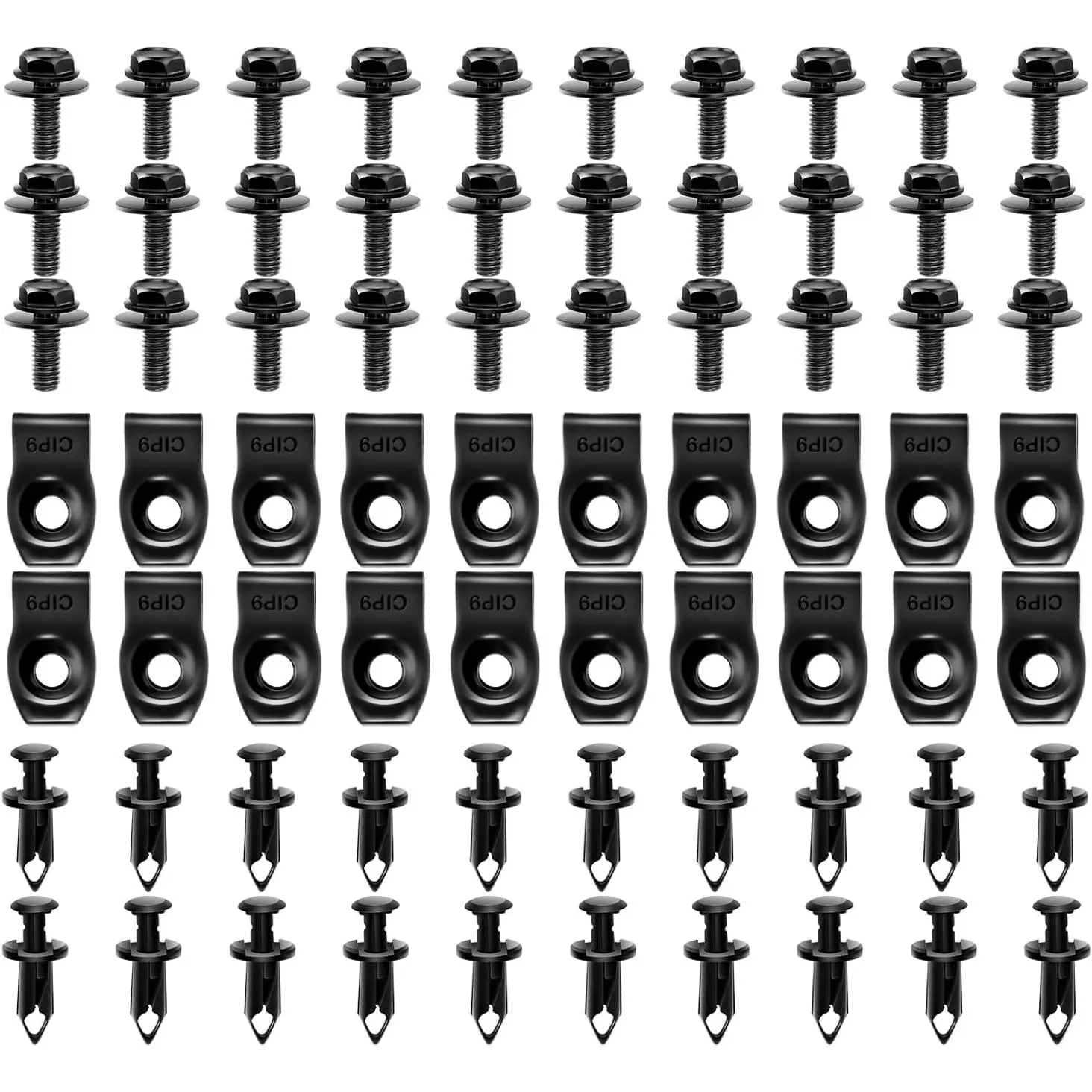 70PCS Nylon Engine Under Cover Splash Shield Guard Body Bolts, Bumper Fender Liner Push Retainer Fastener Rivet Clips with 20PCS Extruded U-Nuts & 30PCS Body Bolts