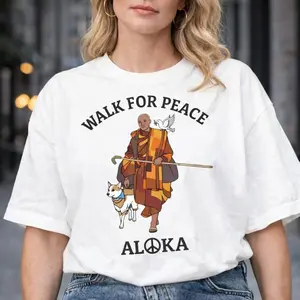 Walk For Peace ALOKA T-Shirt/Sweatshirt/Hoodie, Buddhist Monk & Dog Graphic Tee, Peace Dove Spiritual Zen Shirt, Mindfulness Meditation Gift, For Men and For Women