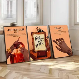 3pcs/set Trendy Black Girl Artistic Wall Art Christian Black Woman Poster Prints Fashion African American Female Canvas Pictures Scripture Jeremiah 29:11 Isaiah 40:8 Religious Wall Decor Unframed