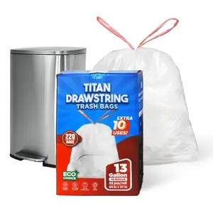 TP Plastic 13 Gallon Drawstring Trash Bags - 220 Count, White, Unscented | Tall Kitchen Garbage Bags, Heavy-Duty & Leak-Proof Pack Bin