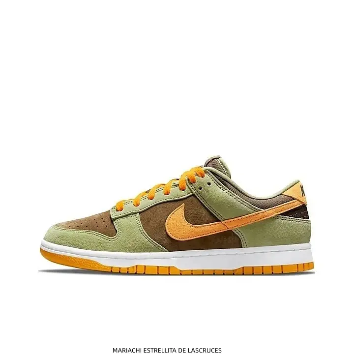 Low Top Retro Skate Sneakers Olive Green And Brown Suede Upper Orange Logo Laces And Outsole White Midsole Casual Street Shoes For Men Women