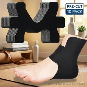 10PCS Pre-Cut Kinesiology Tape for Ankle Support, Professional Athletic Wrap for Sports Performance, Stability & Injury Prevention, Black