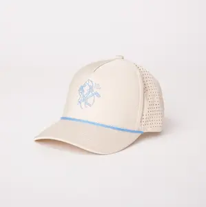 OG Brand Ivory & Baby Blue Adjustable Snapback Breathable Golf Cap with Rope Detailing for Comfort and Style