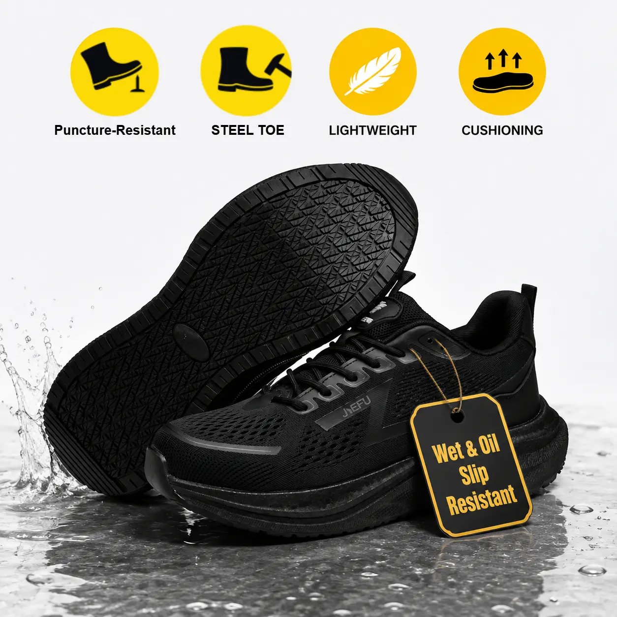Men's & Women's Lightweight Steel Toe Work Sneakers - Closed Worker Footwear, Slip-Resistant, Puncture-Resistant, Cushioned Sole, Breathable Mesh Walking Shoes for Warehouse, Delivery