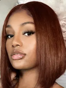 Brown Bob Wig Human Hair 13x4 Lace Front Wigs Short Straight Chocolate Brown Wigs Pre Plucked High Density Natural Hairline Wigs for Black Women 10-14 inches HD Lace Frontal