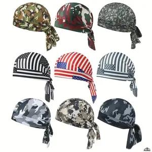 9Pcs Camo & American Flag Doo Rags, Breathable Head Wraps for Men Women, Moisture Wicking Skull Caps for Cycling Hiking Sports