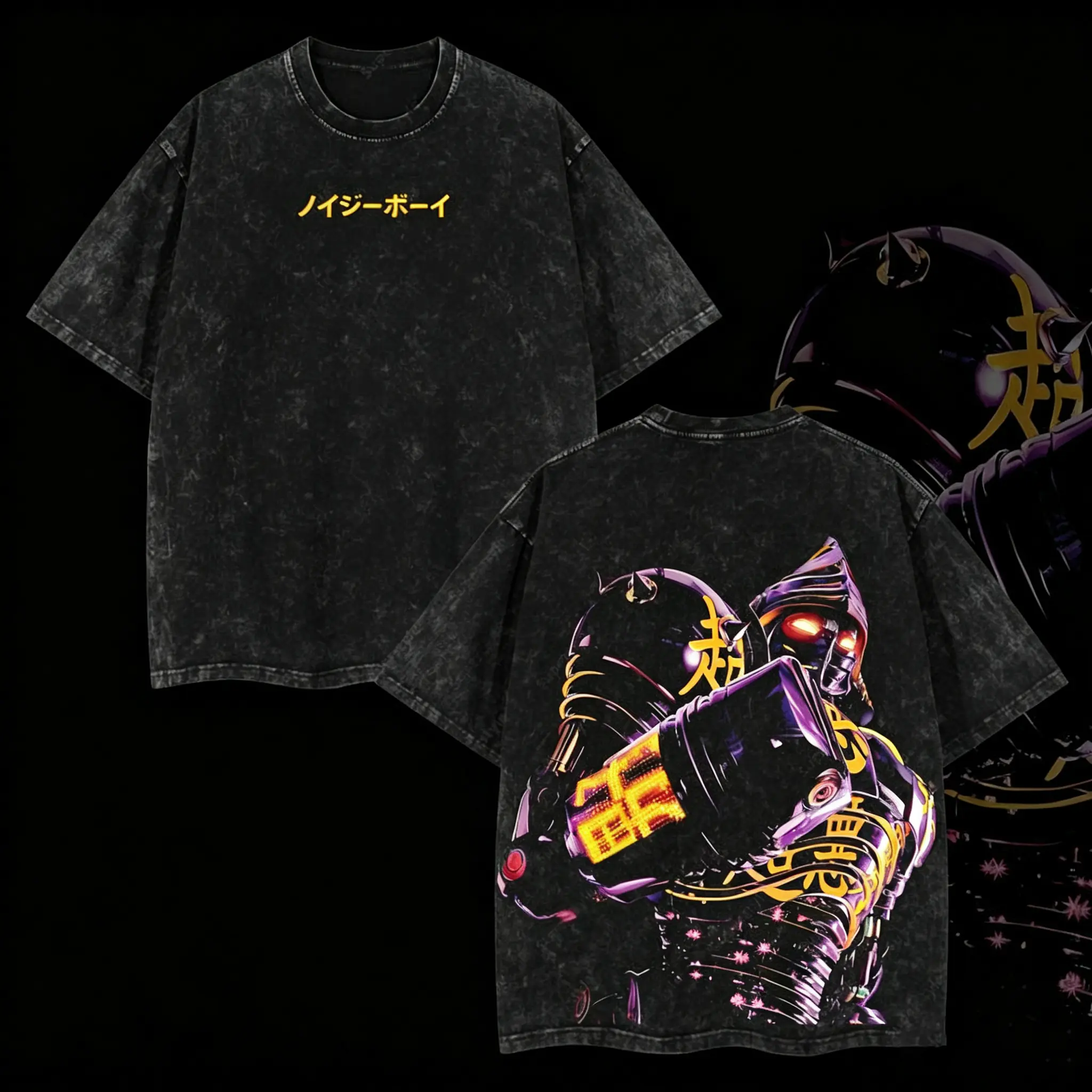 Noisy boy - Real Steel Edition Double Printed Oversize Lightweight Acid Washed T-Shirt