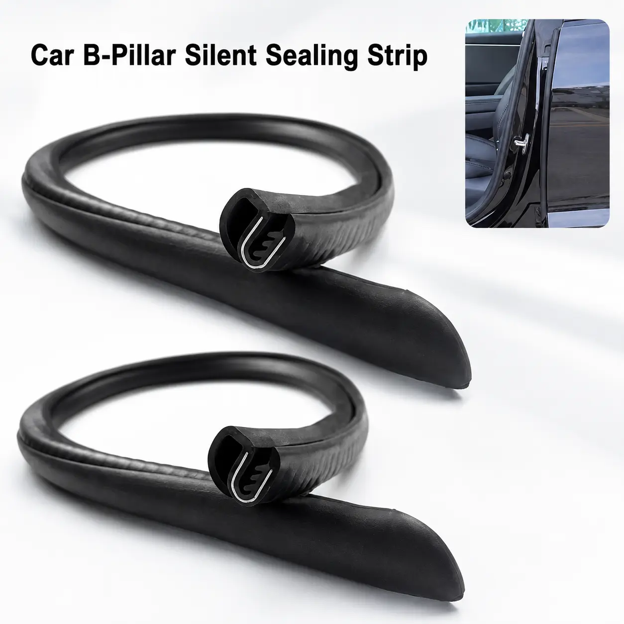 2-Count 0.8m Car B-Pillar Silent Sealing Strip, EPDM Rubber Strip with Steel Frame Buckle Design, Windproof Dustproof Noise Reduction Weather Insulation, Universal Auto Exterior Car Accessories