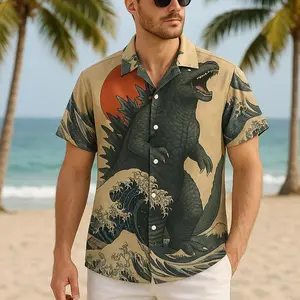 Godzilla Hawaiian Shirts ,Tropical Button Down, Unisex Summer Hawaiian Shirt for Men Women Casual