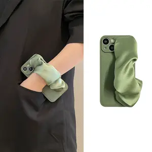 Silky Soft Silicone iPhone Case with Elegant Silk Scarf Lanyard - Crossbody Strap, Full Protection & Cute Design
