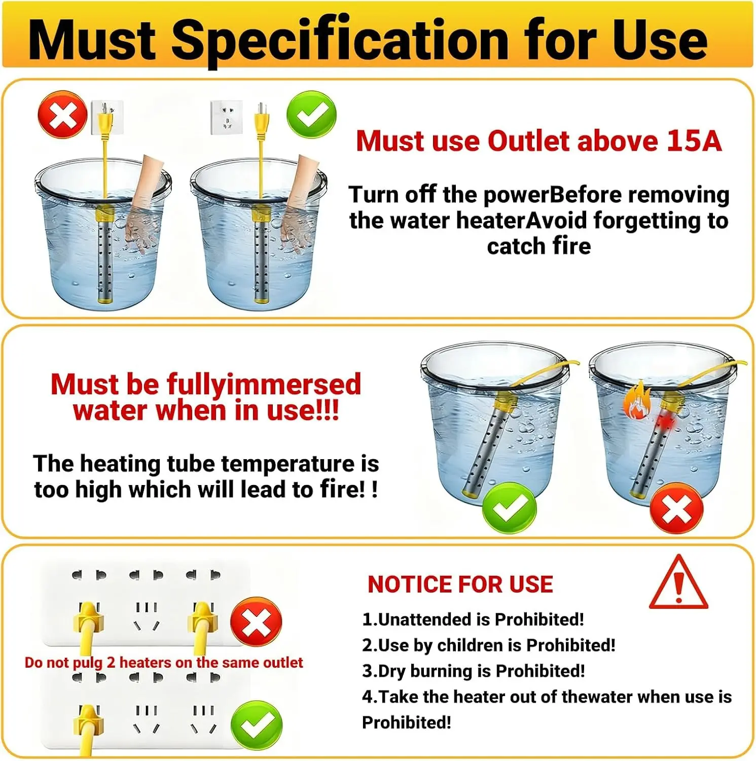 2000W Immersion Electric Water Heater with Digital LCD Thermometer | Portable fast heating design, suitable for bathing, camping and small pool, heats 5 gallons rapidly
