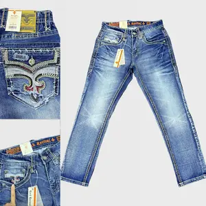2000s Rock Revival Men's Denim Jeans Slim Straight Blue, Men's Biker Jeans, 2000s Jeans, Comfortable Jeans For Men, Denim Jeans For Men