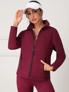 Women's Winter Fleece Lined Jacket with Zipper Pockets, Zip Front Jacket, Warm Yoga & Daily Wear, Safe Storage Design, Comfortable Fit for Outdoor Sports, Zippered Jacket