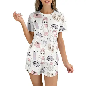 Cute Doodle Print White Pajama Set - TikTok Viral Cozy Sleepwear for Lounging and Bedtime