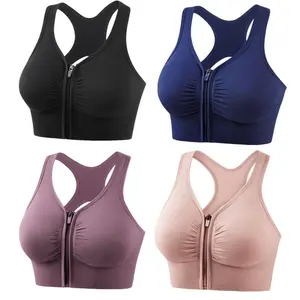 Sports Bra Front Zipper for Women High Support Breathable Cross Back Shockproof Bra Running Gym Yoga Large Size Bras woman full coverage Medium Control Wire-Free Sports Bra Women's Longline Wirefree Sports Bra