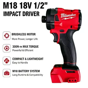 Milwaukee M18 18V 1/2 Inch Brushless Drill Driver Cordless Handheld Power Tool With Stable Power Output Durable Internal Structure Suitable For Mechanic Maintenance Professional Job Site Operation And Hardware Installation Tasks