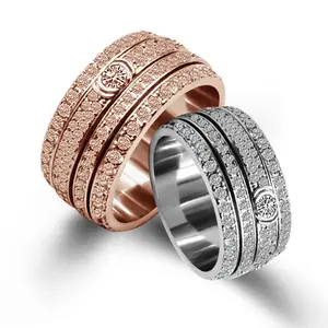 wide rotating golden ring Rotating Planet Fashio Spinner Cubic Zirconia Fidget RingTGSMA