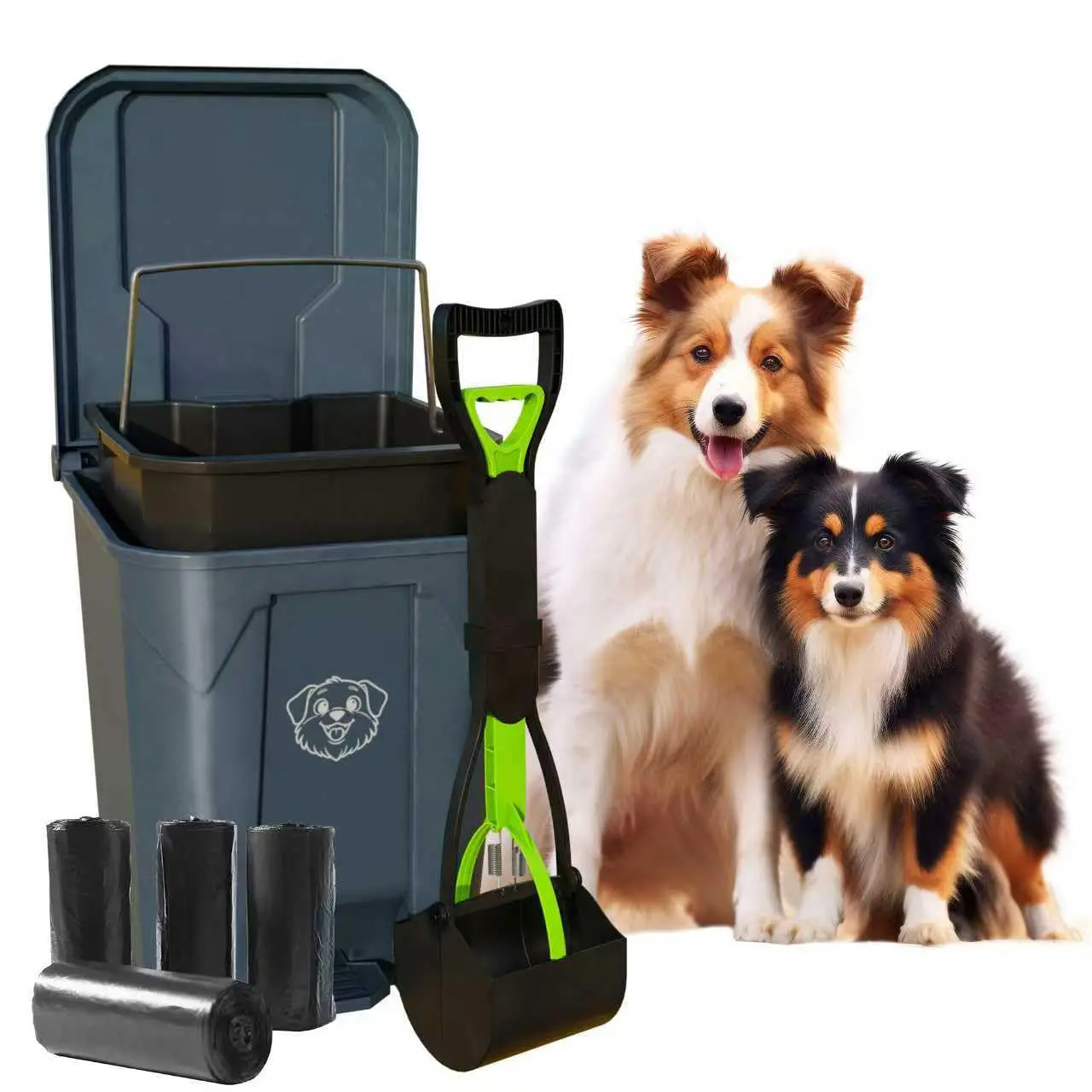 Outdoor Pet Waste Station, 20L/5 Gal Dog Poop Trash Can with Lid - Ft Pedal, Removable Inner Bin, 200 Bonus Waste Bags, Long Handle Green Pooper Scooper