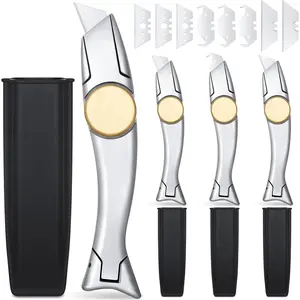 4 Sets Heavy Duty Roofing Shark Vinyl Knife with 12 Pcs Utility Knife Blades Replacement Roofing Tools Carpet Blade Cutter for Indoor Outdoor