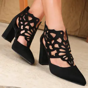 Women's sandals, summer 2025 new style, thick heel mermaid pointed toe hollow-out high heels sandals