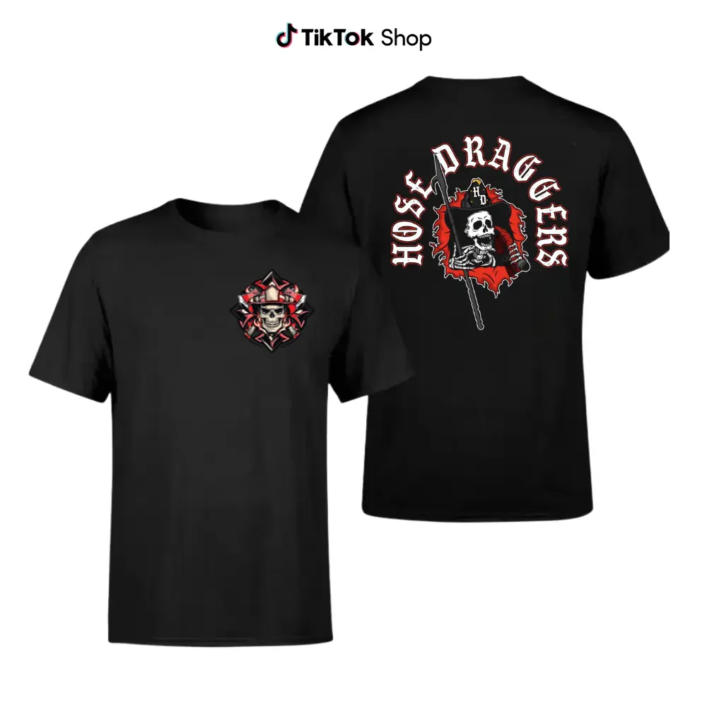 Hose Draggers Firefighter Skull T-Shirt, Vintage Streetwear Fire Department Tee For Men And Women, Gift For Firefighters And First Responders