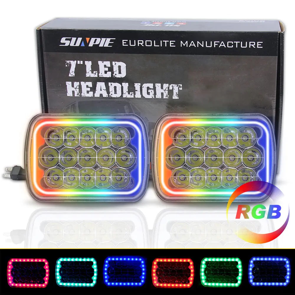 SUNPIE Sequential RGBW Halo 5x7 LED Headlights for Jeep Wrangler YJ XJ GMC Ford Truck Cherokee Chevy Toyota Nissan Dodge (2pcs/set)