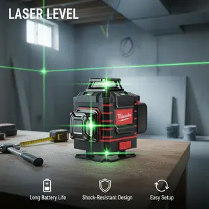 Milwaukee 360° Green Beam Cross Laser Level，Self-Leveling Horizontal Vertical Line，Rechargeable Battery Magnetic Base，Pro&DIY Construction Renovation Hand Tools