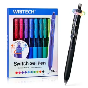 WRITECH Colored Ink Gel Pens： Switch Between Silent and Clicky, 0.7mm Medium Point Pen for Journaling Smooth Writing Quick-dry No Bleed 5ct