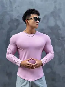 Men's long-sleeved T-shirt for fitness muscle training, Gym Performance Top, men's elastic slimming, Gym Workout Wear, new autumn and winter men's top, solid color Plain Pattern base layer, Activewear Athletic