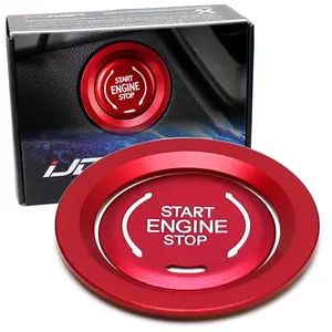 iJDMTOY Sports Red Engine Start/Stop Push Start Button Decoration Cover & Surrounding Ring Trim, For Chevy 2019-up Silverado, Blazer, C8 Corvette Stingray Suburban/Tahoe, Cadillac XT CT