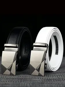 1Pcs men's waist belt, with alloy automatic buckle design, 1.38in/3.5cm wide solid color ratchet belt, length can be cut, Adjustable Length, casual and simple denim accessory belt, suitable for fathers and husbands' holiday gifts.