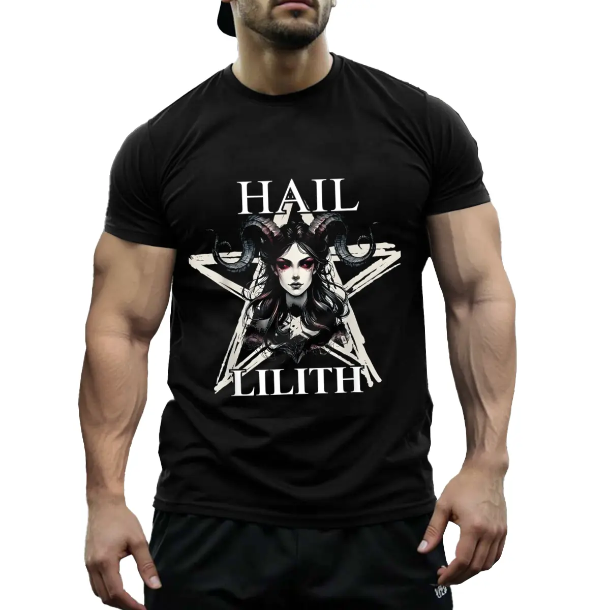 Women's Gothic Lilith Dark Mother Mystic Short-Sleeve Cotton T-Shirt - Breathable Round Neck Knit Top, Witchy Aesthetic Fashion Gym Wear, Alternative Dark Feminine Casual Outfit, Shortsleeve, Tee, Soft, Tshirt, Dark Gothic