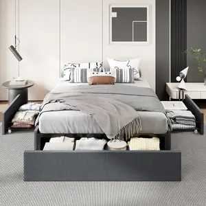 HOOMIC Upholstered Platform Bed Frame【Frame Only No Mattress】with 3 Storage Drawers,No Fixed Headboard Design,Wooden Slats,No Box Spring Needed, Noises Free,Full/Queen Size