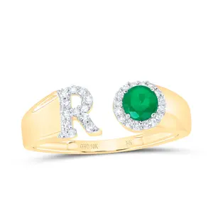 1/8Ctw-Nat Dia Nk 4 Mm Rd-Em Synthetic Initial  "R" Ladies Ring (1.56 grams)