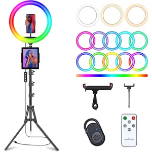 10" Selfie Ring Light with 73" Tripod Stand & 1 Phone Holder, LED Camera Ringlight with 48 RGB Colors Modes & Musical Rhythm Mode and 12 Brightness Dimmable for /Makeup/Photography/Vlog