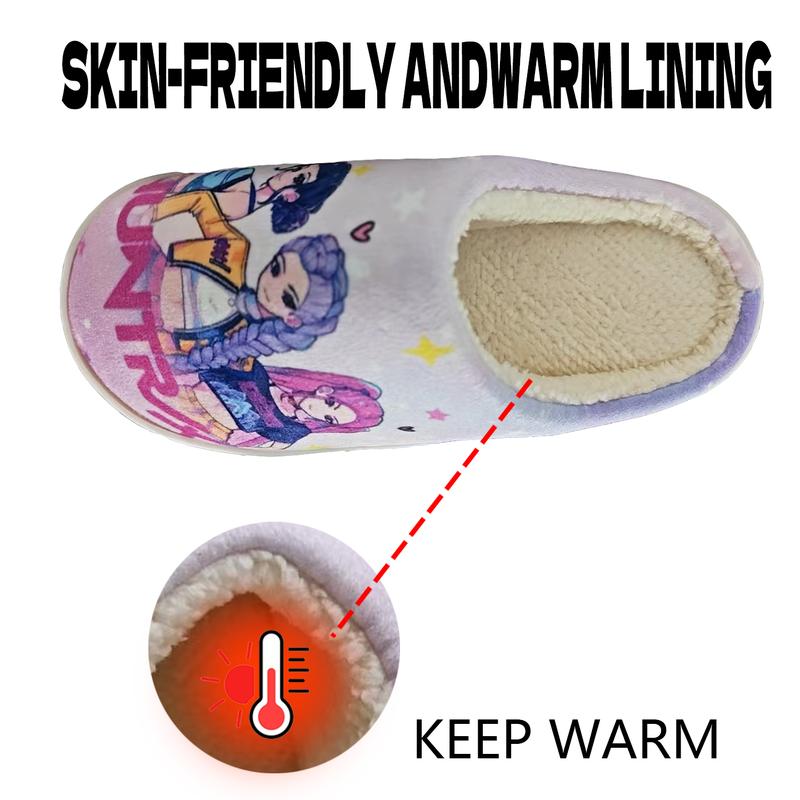 KPOP Demon Hunter Role Printed Slippers,  Unisex-Child Casual Flannel Warm Slippers Easy Slip Kids Slipper for Boys Girls Comfortable Winter House Shoes for Indoor Outdoor(Little Kid/Big Kid)