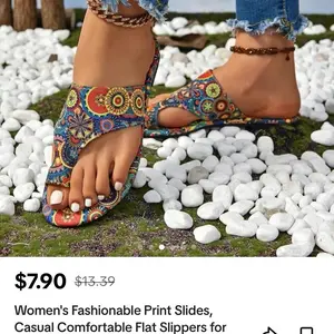 Women's Printed Sandals - Casual Comfortable Flat Slippers for Walking Shoes - Footwear chinese