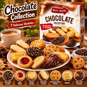 Assorted Chocolate Wafer and Biscuit Snack Box, Gourmet Style Crunchy Cookies, Sweet Dessert Treat Variety, Family Size Snack Collection, 13oz Package