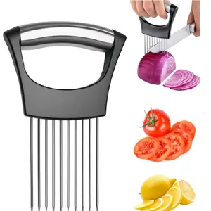 Onion Holder For Slicing, Stainless steel Onion Slicer and Chopper, Lemon slicer Vegetable Cutter  Kitchen Tools.