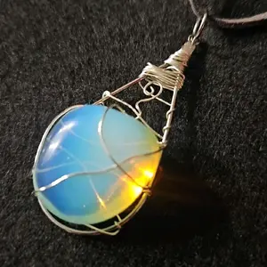 Elegant Moonstone Opalite Wire-Wrapped Pendant Necklace with Calming Properties & Unique Texture for Subtle Elegance