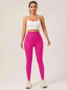 Vertical Stripe Ribbed Yoga Pants, High Waist Butt Lifting Leggings, Peach Bottom Tummy Control Fitness Underwear, All Seasons Sporty Fitted Trousers