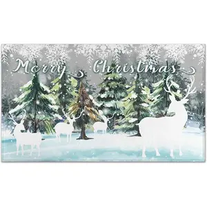 Christmas Door Mat Outdoor, Christmas Decorations for  Non-Slip Merry Christmas Doormat Low Profile Snowflake Rug Winter Welcome Mat Indoor Outdoor Xmas Decor 17 x 30 Inch